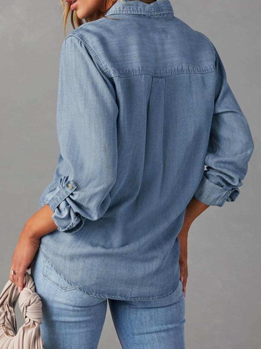 EUC Women Denim Button Down Shirts Chambray Blouse Top Sz L - Picture 4 of 5